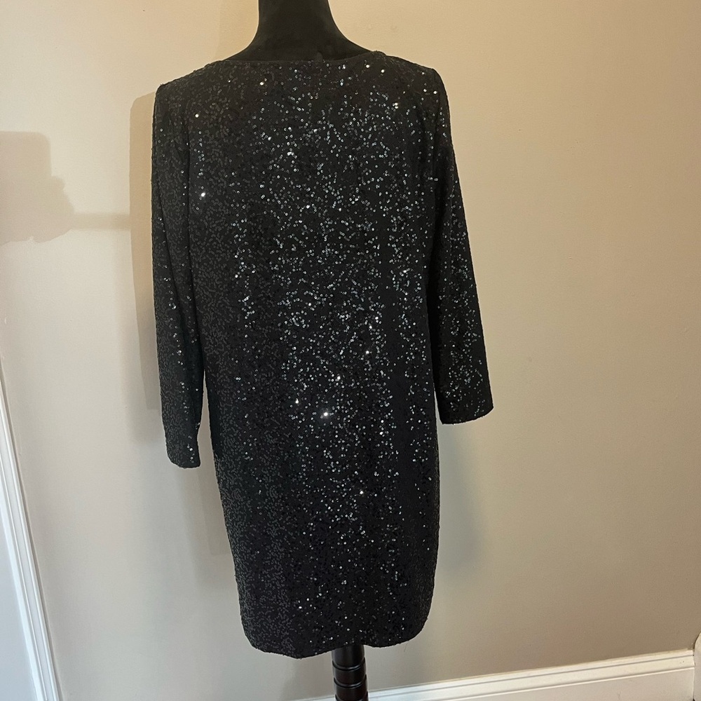 Tahari Sequin Black Party Dress sz L - Picture 5 of 7